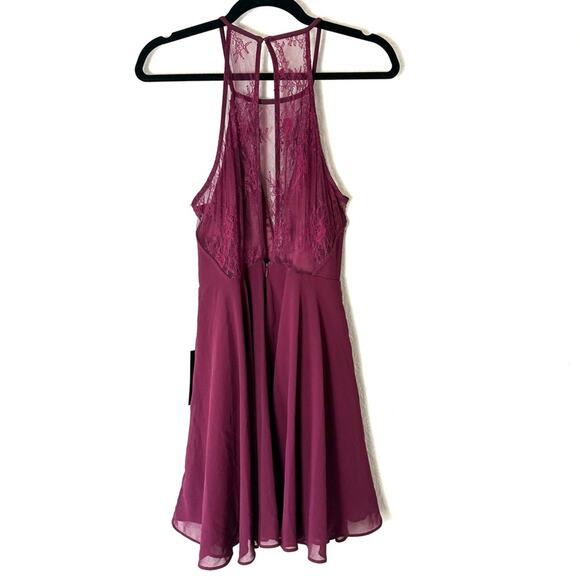 New Lulu's Burgundy Lace Halter Mini Dress Size Large - Picture 4 of 13